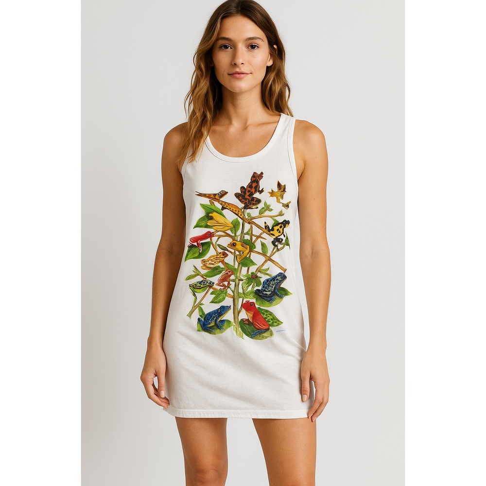 VTG 90s Royce McClure Frog Graphic Tank Dress Extra Long Anvil USA OS Hole READ!